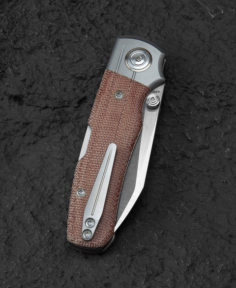 BESTECH TONIC BT2204B Titanium+Natural Canvas Micarta Inlays Handle: 2.89" M390 Blade