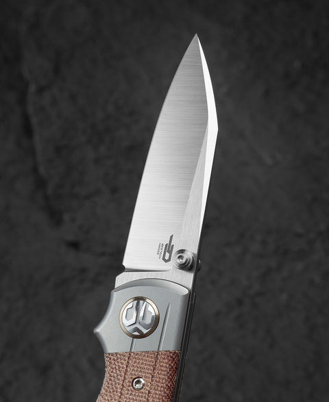 BESTECH TONIC BT2204B Titanium+Natural Canvas Micarta Inlays Handle: 2.89" M390 Blade