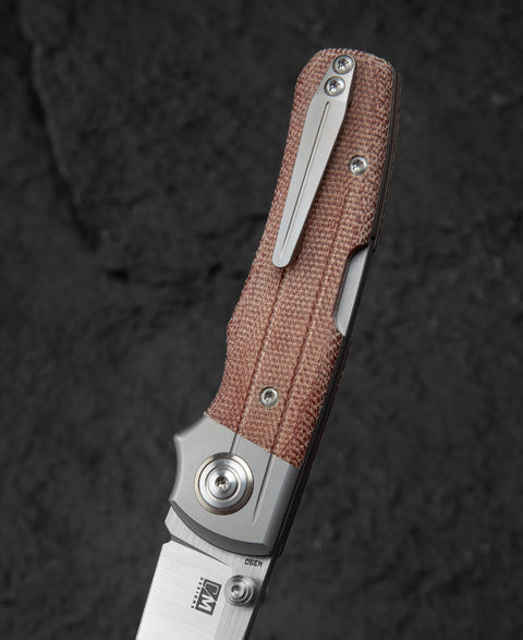 BESTECH TONIC BT2204B Titanium+Natural Canvas Micarta Inlays Handle: 2.89" M390 Blade