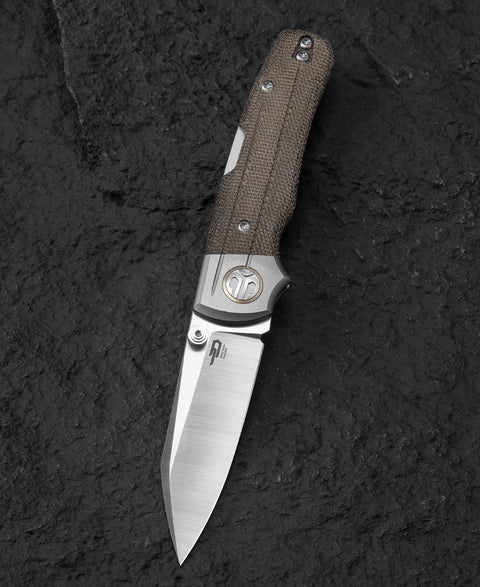 BESTECH TONIC BT2204C Titanium+Green Canvas Micarta Inlays Handle: 2.89" M390 Blade