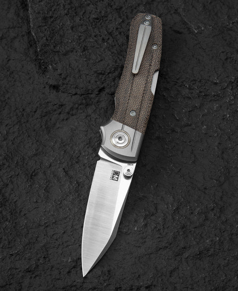 BESTECH TONIC BT2204C Titanium+Green Canvas Micarta Inlays Handle: 2.89" M390 Blade