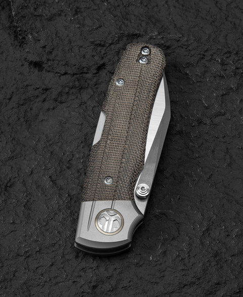 BESTECH TONIC BT2204C Titanium+Green Canvas Micarta Inlays Handle: 2.89" M390 Blade