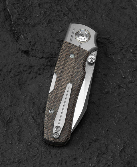 BESTECH TONIC BT2204C Titanium+Green Canvas Micarta Inlays Handle: 2.89" M390 Blade