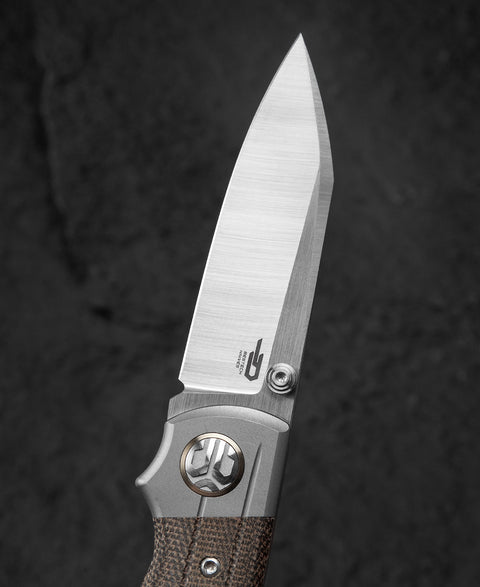 BESTECH TONIC BT2204C Titanium+Green Canvas Micarta Inlays Handle: 2.89" M390 Blade