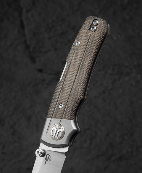 BESTECH TONIC BT2204C Titanium+Green Canvas Micarta Inlays Handle: 2.89" M390 Blade