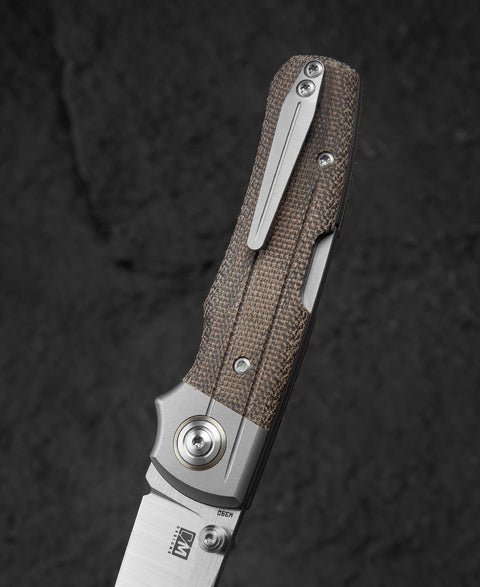 BESTECH TONIC BT2204C Titanium+Green Canvas Micarta Inlays Handle: 2.89" M390 Blade