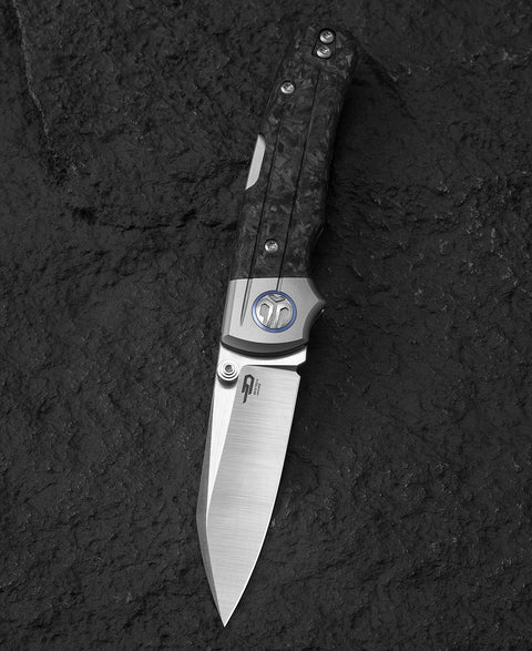BESTECH TONIC BT2204D Titanium+Marble Carbon Fiber Inlay Handle: 2.89" M390 Blade