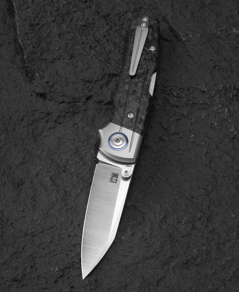 BESTECH TONIC BT2204D Titanium+Marble Carbon Fiber Inlay Handle: 2.89" M390 Blade