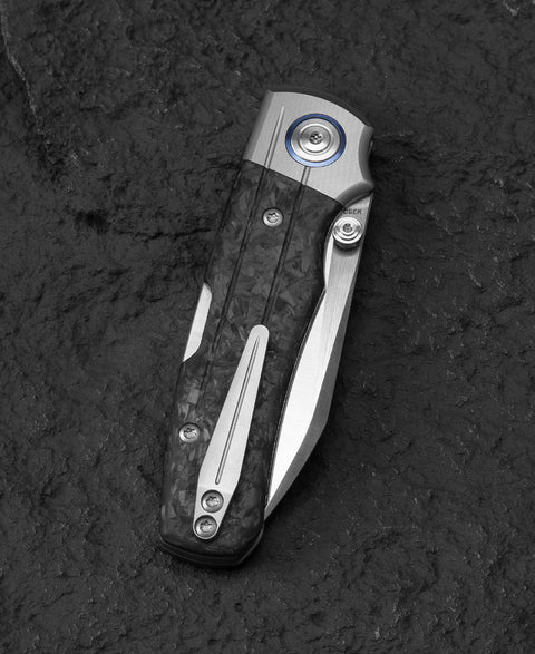 BESTECH TONIC BT2204D Titanium+Marble Carbon Fiber Inlay Handle: 2.89" M390 Blade