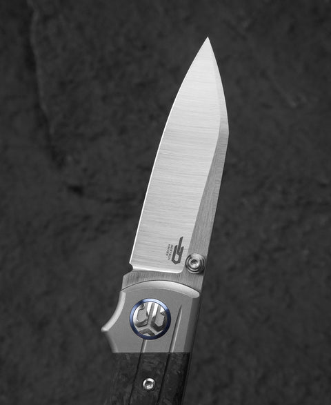 BESTECH TONIC BT2204D Titanium+Marble Carbon Fiber Inlay Handle: 2.89" M390 Blade