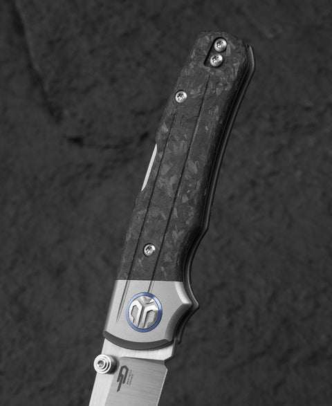 BESTECH TONIC BT2204D Titanium+Marble Carbon Fiber Inlay Handle: 2.89" M390 Blade