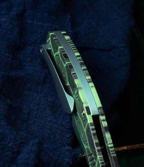 BESTECH LOCKNESS BT2205A Black Green G10+Titanium Handle: 3.91" M390 Blade