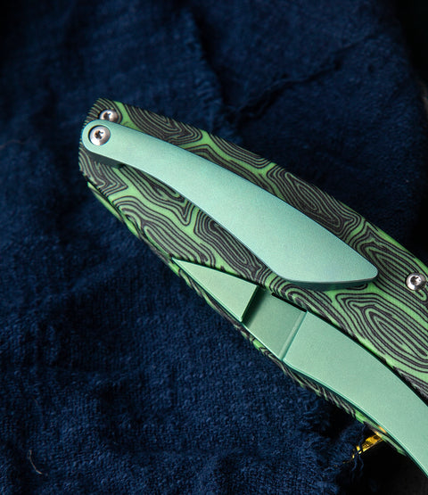 BESTECH LOCKNESS BT2205A Black Green G10+Titanium Handle: 3.91" M390 Blade