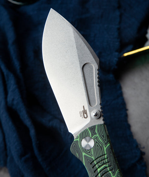 BESTECH LOCKNESS BT2205A Black Green G10+Titanium Handle: 3.91" M390 Blade