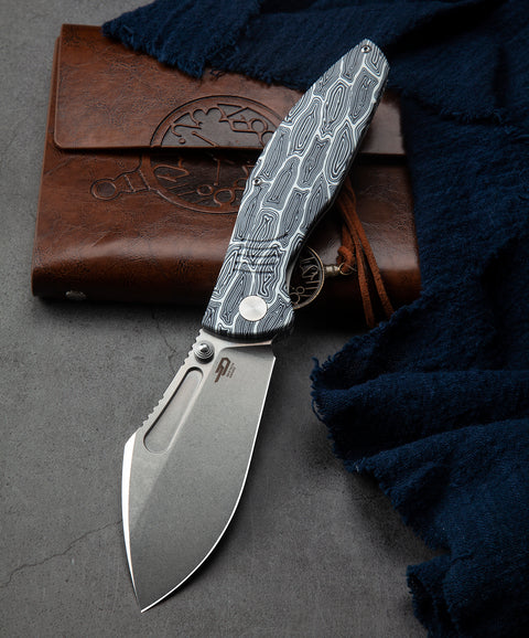 BESTECH LOCKNESS BT2205B Black White G10+Titanium Handle: 3.91" M390 Blade