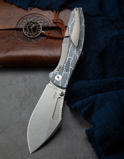 BESTECH LOCKNESS BT2205B Black White G10+Titanium Handle: 3.91" M390 Blade