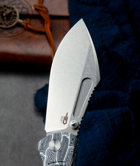 BESTECH LOCKNESS BT2205B Black White G10+Titanium Handle: 3.91" M390 Blade
