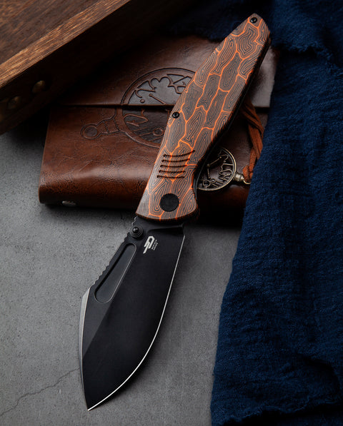 BESTECH LOCKNESS BT2205C Black Orange G10+Titanium Handle: 3.91" M390 Blade