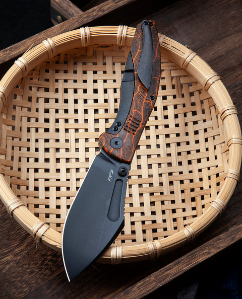 BESTECH LOCKNESS BT2205C Black Orange G10+Titanium Handle: 3.91" M390 Blade