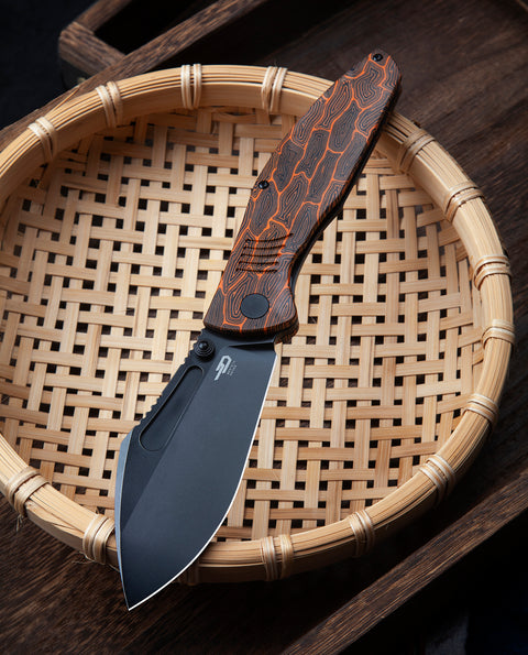 BESTECH LOCKNESS BT2205C Black Orange G10+Titanium Handle: 3.91" M390 Blade