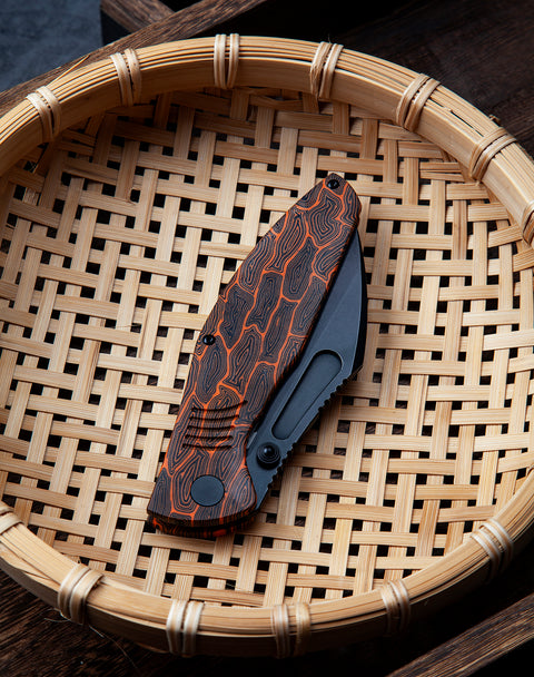 BESTECH LOCKNESS BT2205C Black Orange G10+Titanium Handle: 3.91" M390 Blade