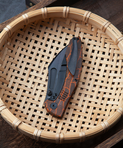 BESTECH LOCKNESS BT2205C Black Orange G10+Titanium Handle: 3.91" M390 Blade
