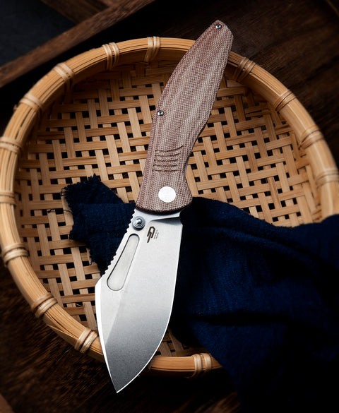 BESTECH LOCKNESS BT2205E Canvas Micarta+Titanium Handle: 3.91" M390 Blade