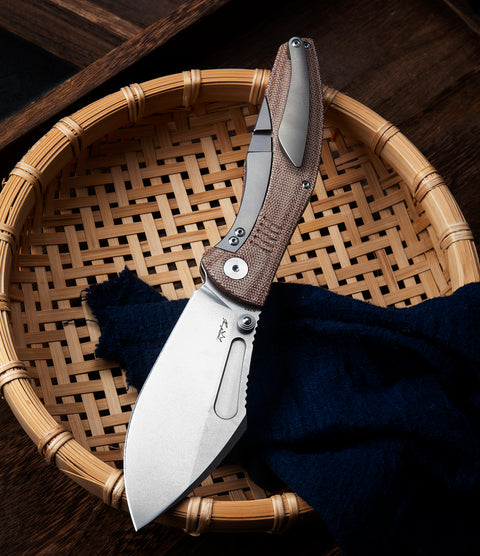 BESTECH LOCKNESS BT2205E Canvas Micarta+Titanium Handle: 3.91" M390 Blade