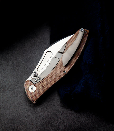 BESTECH LOCKNESS BT2205E Canvas Micarta+Titanium Handle: 3.91" M390 Blade