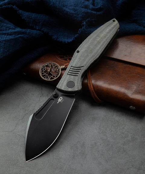 BESTECH LOCKNESS BT2205F Canvas Micarta+Titanium Handle: 3.91" M390 Blade