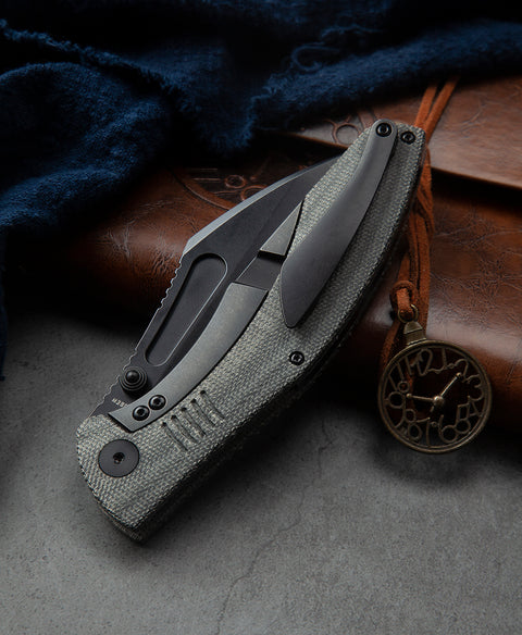 BESTECH LOCKNESS BT2205F Canvas Micarta+Titanium Handle: 3.91" M390 Blade