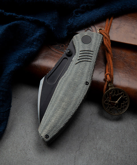 BESTECH LOCKNESS BT2205F Canvas Micarta+Titanium Handle: 3.91" M390 Blade