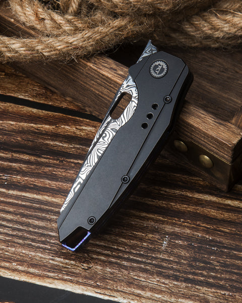 BESTECH NYXIE BT2209E Black Titanium Handle: 3.43" Damasteel Blade