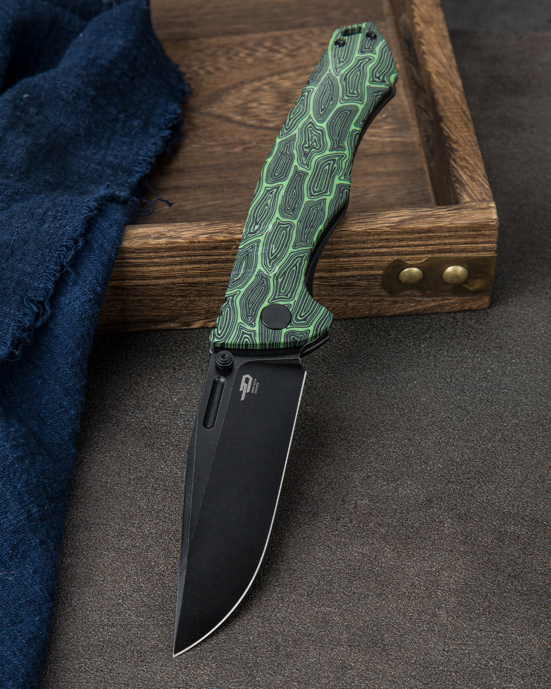 BESTECH KEEN II BT2301E Black green G10+Titanium Handle: 4.19" S35VN B–  Bestech Knives