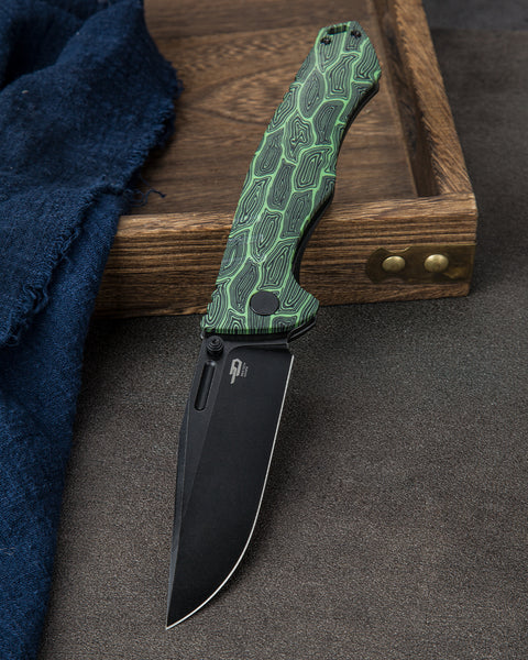 BESTECH KEEN II BT2301E Black green G10+Titanium Handle: 4.19" S35VN Blade