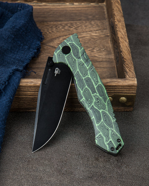 BESTECH KEEN II BT2301E Black green G10+Titanium Handle: 4.19" S35VN Blade