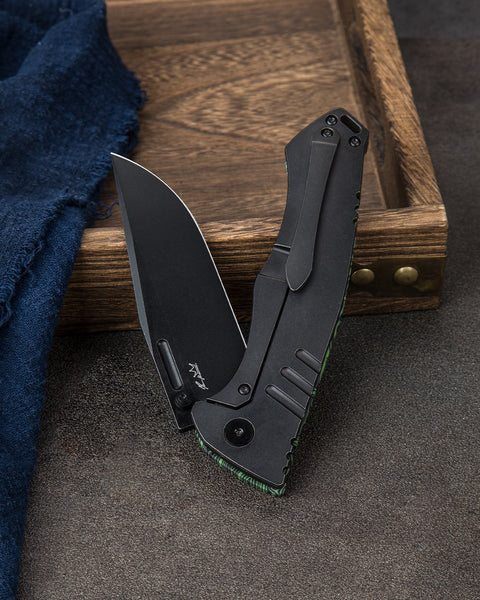 BESTECH KEEN II BT2301E Black green G10+Titanium Handle: 4.19" S35VN Blade