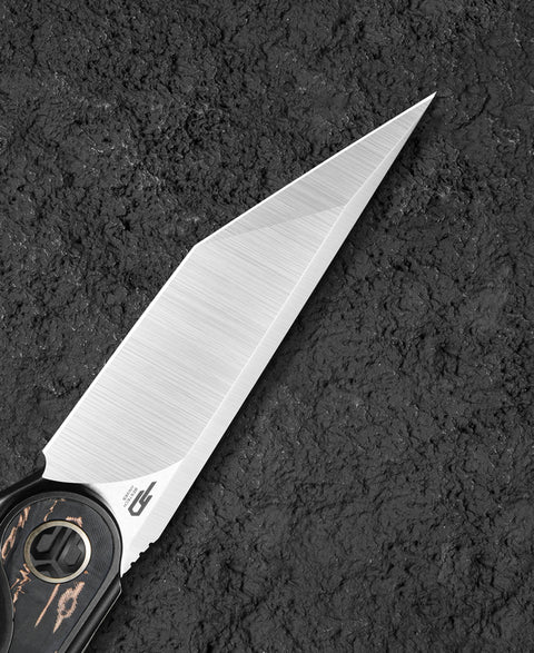 BESTECH BLIND FURY BT2303B Black Bronze Titanium Copper Carbon Fiber Inlay Handle: 3.62" Stonewash+Satin M390 Blade