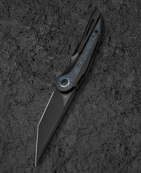 BESTECH BLIND FURY BT2303D Black Stonewash Titanium Sky Blue Marble Inlay Handle: 3.62" Black Stonewash M390 Blade