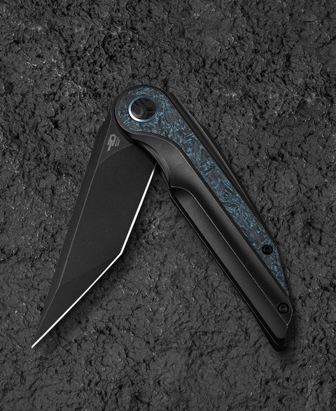 BESTECH BLIND FURY BT2303D Black Stonewash Titanium Sky Blue Marble Inlay Handle: 3.62" Black Stonewash M390 Blade