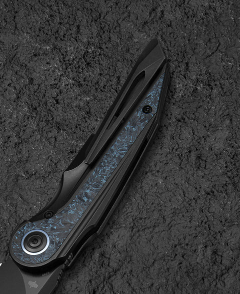 BESTECH BLIND FURY BT2303D Black Stonewash Titanium Sky Blue Marble Inlay Handle: 3.62" Black Stonewash M390 Blade