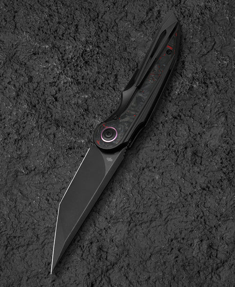 BESTECH BLIND FURY BT2303E Black Stonewash Titanium Red Marble Inlay Handle: 3.62" Black Stonewash M390 Blade