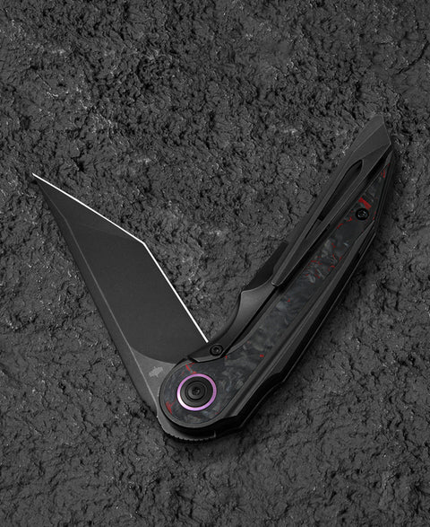 BESTECH BLIND FURY BT2303E Black Stonewash Titanium Red Marble Inlay Handle: 3.62" Black Stonewash M390 Blade