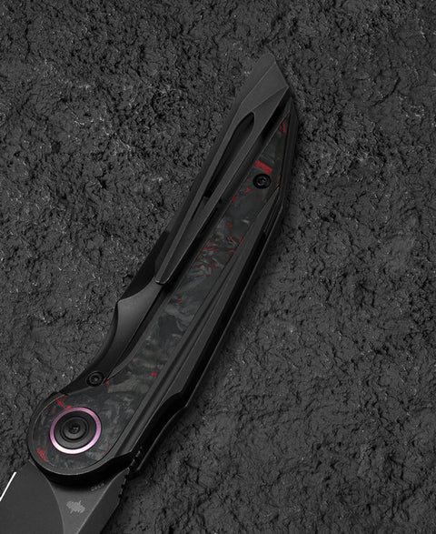 BESTECH BLIND FURY BT2303E Black Stonewash Titanium Red Marble Inlay Handle: 3.62" Black Stonewash M390 Blade