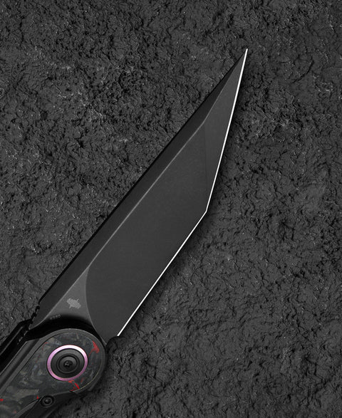 BESTECH BLIND FURY BT2303E Black Stonewash Titanium Red Marble Inlay Handle: 3.62" Black Stonewash M390 Blade