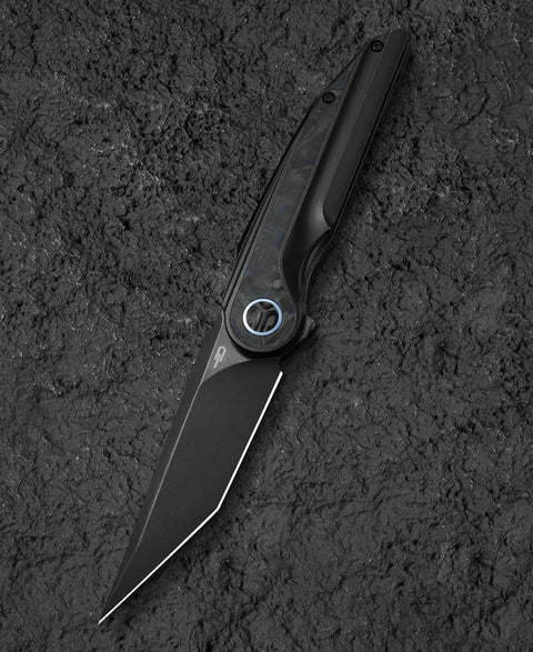 BESTECH BLIND FURY BT2303F Black Stonewash Titanium Blue Marble Inlay Handle: 3.62" Black Stonewash M390 Blade