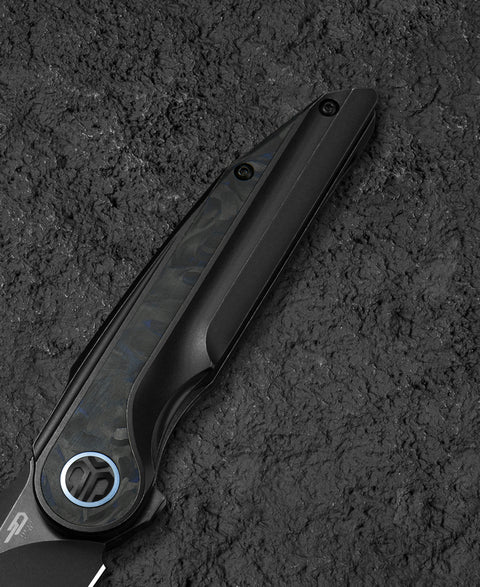 BESTECH BLIND FURY BT2303F Black Stonewash Titanium Blue Marble Inlay Handle: 3.62" Black Stonewash M390 Blade
