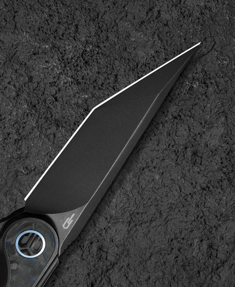 BESTECH BLIND FURY BT2303F Black Stonewash Titanium Blue Marble Inlay Handle: 3.62" Black Stonewash M390 Blade