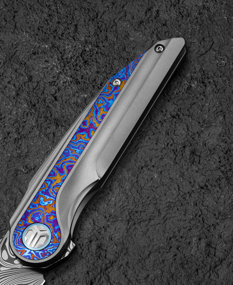 BESTECH BLIND FURY BT2303G Grey Titanium Timascus Inlay Handle: 3.62" Damasteel Blade