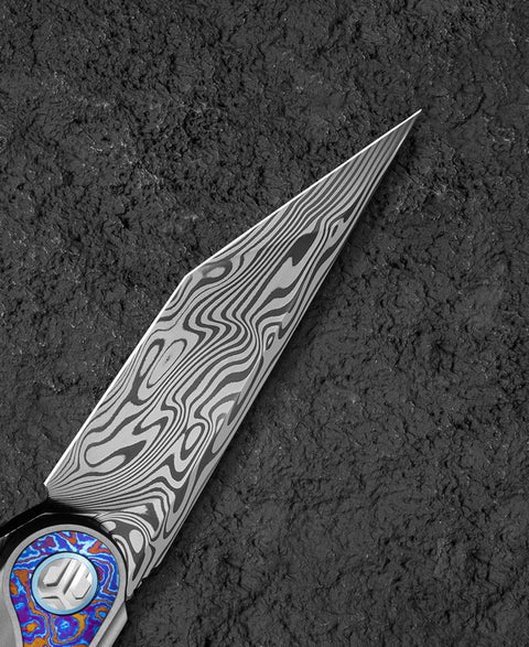 BESTECH BLIND FURY BT2303G Grey Titanium Timascus Inlay Handle: 3.62" Damasteel Blade